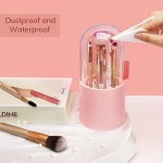 Pink Plastic Makeup Brush Holder, Suream 8.9” Cosmetic Eyeshadow Brush Container Storage with Free Pearls for Girls, Dustproof Brush Organizer for Desktop, Dresser Table, Bedroom and Bathroom Vanity