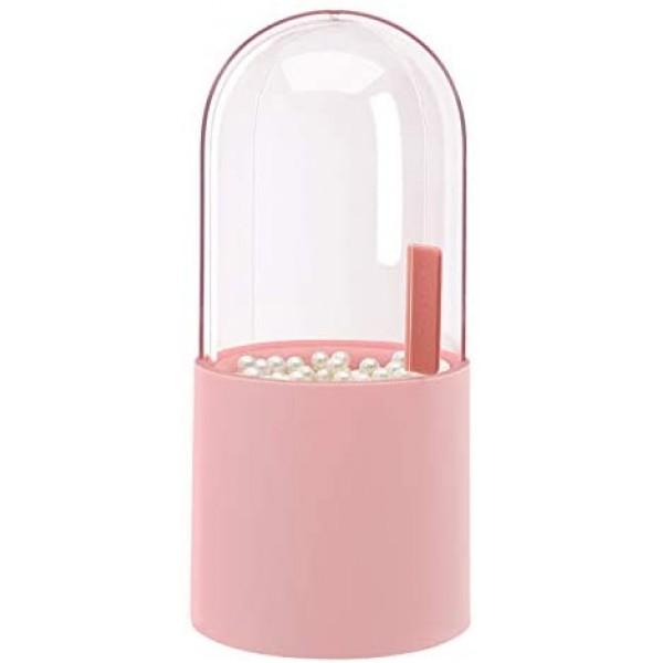 Pink Plastic Makeup Brush Holder, Suream 8.9” Cosmetic Eyeshadow Brush Container Storage with Free Pearls for Girls, Dustproof Brush Organizer for Desktop, Dresser Table, Bedroom and Bathroom Vanity