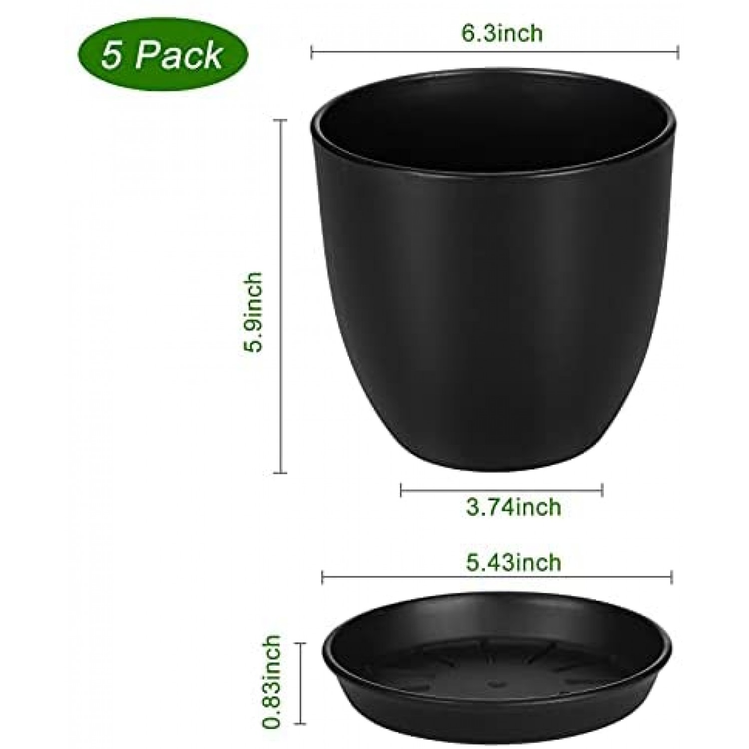 5 Packs 6 inch Plastic Planters with Saucers Modern Decorative Garden plant  pots