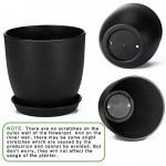 Plant Pots with Drainage Holes, Greaner 6inch Round Plastic Planters, Mordern Matte Black Cactus, Flower, Succulents Planter Nursery Pots with Tray for Office, Home, Desktop, Garden Decoration(5 Pack)