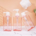 Plasitc Pump Containers for Shampoo, Suream 3 Pack 15.8oz/450ml Pink Refillable Square Soap Dispensers for Essential Oil Soap Lotion, Great Bottles for Bathroom and Kitchen Counter Use