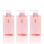 Plasitc Pump Containers for Shampoo, Suream 3 Pack 15.8oz/450ml Pink Refillable Square Soap Dispensers for Essential Oil Soap Lotion, Great Bottles for Bathroom and Kitchen Counter Use