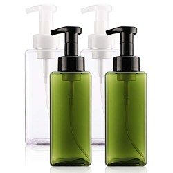 Plastic Foaming Bottle with Pump, Suream 4 Pack 22oz/650ml Clear Brown Modern Empty Refillable Hand Soap Dispenser for Lotion, Shampoo, Square Large Container for Bathroom Body Wash, Kitchen Vanity