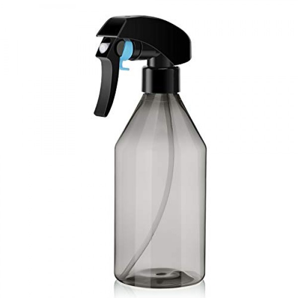 Plastic Mister Bottle with Trigger, Suream 10.1oz/300ml Black Transparent Mist Sprayer for Hair, Refillable Empty Clear Water Bottle for Hair Styling, Watering Plant, Gardening, Ironing and Cleaning