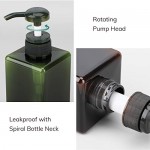 Pump Containers for Shampoo, Suream 3 Packs 15.8oz/450ml Clear Brown Green Refillable Square Dispensers Filling with Essential Oil Soap Lotion Liquid for Bathroom and Kitchen Countertop