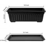 Rectangle Planter Box, Greaner 3 Pack Long Outdoor Indoor Flower Vegetable Plastic Growing Pot 16.9x7.48 Inch with Tray for Garden Balcony Windowsill House DIY- Black