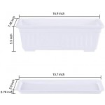 Rectangle Plastic Flower Boxes, Greaner 3 Pack Large Long Planter 16.9x7.48 Inch Morden Thicken Vegetable Plant Pot with Tray for Garden, Kitchen, Window, Office, Balcony, Outdoor Indoor Use - White