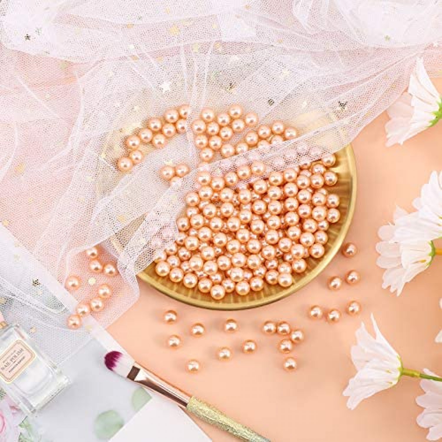 780pcs 5 Sizes Golden Pearl Beads No Holes Elegant Luster, Pearls For Crafts,  DIY, Vase Filling, Wedding, Birthday Party, Home Decoration (4mm, 5mm,6mm,  8mm,10mm)