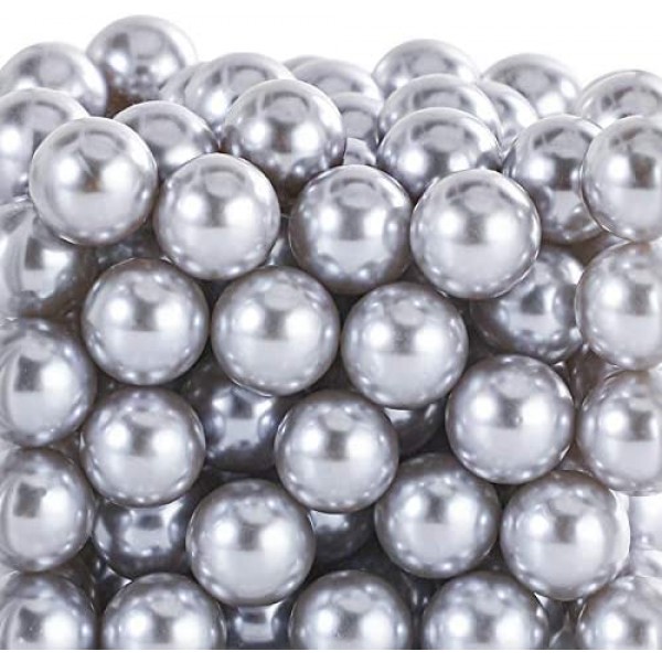 SUREAM 16mm/0.63Inch Decorative Makeup Brush Beads No Hole, 160 Pieces Round Faux Art Vase Filler Pearls, Bulk Plastic Shiny Pearl Beads for Jewelry Crafts Making, Wedding Centerpiece, Party Candles