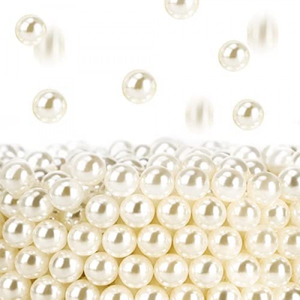 SUREAM 6mm/0.24Inch Beads for Makeup Organizer Filling in Vanity, Polished ABS Undrilled Pearls for Vase Fillers, Round Pearl Beads for Birthday Party, Christmas, Bathroom, Home Decor (2400pcs Ivory)