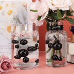 SUREAM Beautiful Vase Filler Pearls, 100PCS Floating Beads and 2300PCS Water Gel Beads, Elegant Luster Pearl for Table Scatters, Candle Centerpieces, Wedding, Birthday Floral Decor 14/20/30mm, Black