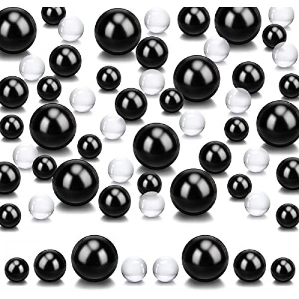 SUREAM Beautiful Vase Filler Pearls, 100PCS Floating Beads and 2300PCS Water Gel Beads, Elegant Luster Pearl for Table Scatters, Candle Centerpieces, Wedding, Birthday Floral Decor 14/20/30mm, Black