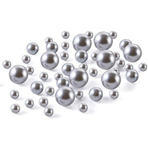 SUREAM Floating Pearls for Vase, 100PCS Artificial No Hole Beads and 2300PCS Clear Gel Beads, Multi Purpose Decor Pearls for Candle Centerpieces, Wedding, Birthday, Brushes Holder (8/14/20mm, Silver)