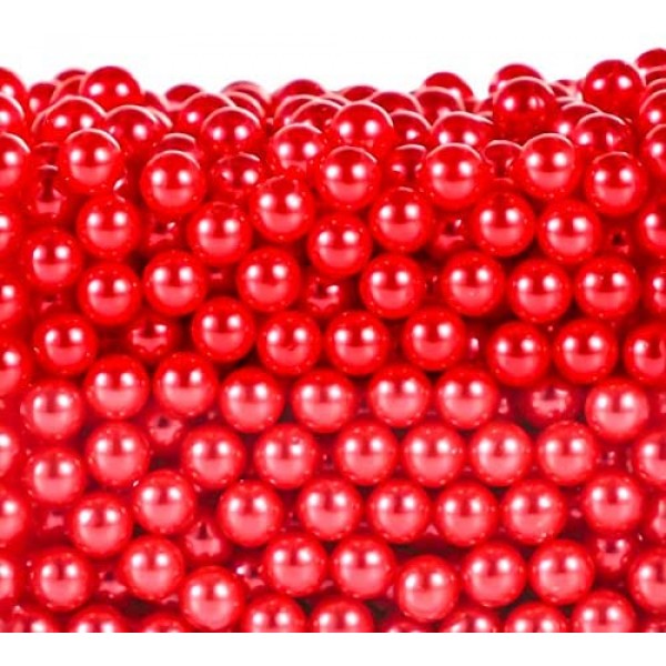 SUREAM Imitation Pearls 1300 Pcs, 8mm/0.31In Pearl for Exquisite Makeup Brush Holder, Art Faux Round Beads with Luster, No Hole Decorative Vase Filler Pearls for Wedding, Party, Table Scatter, Red