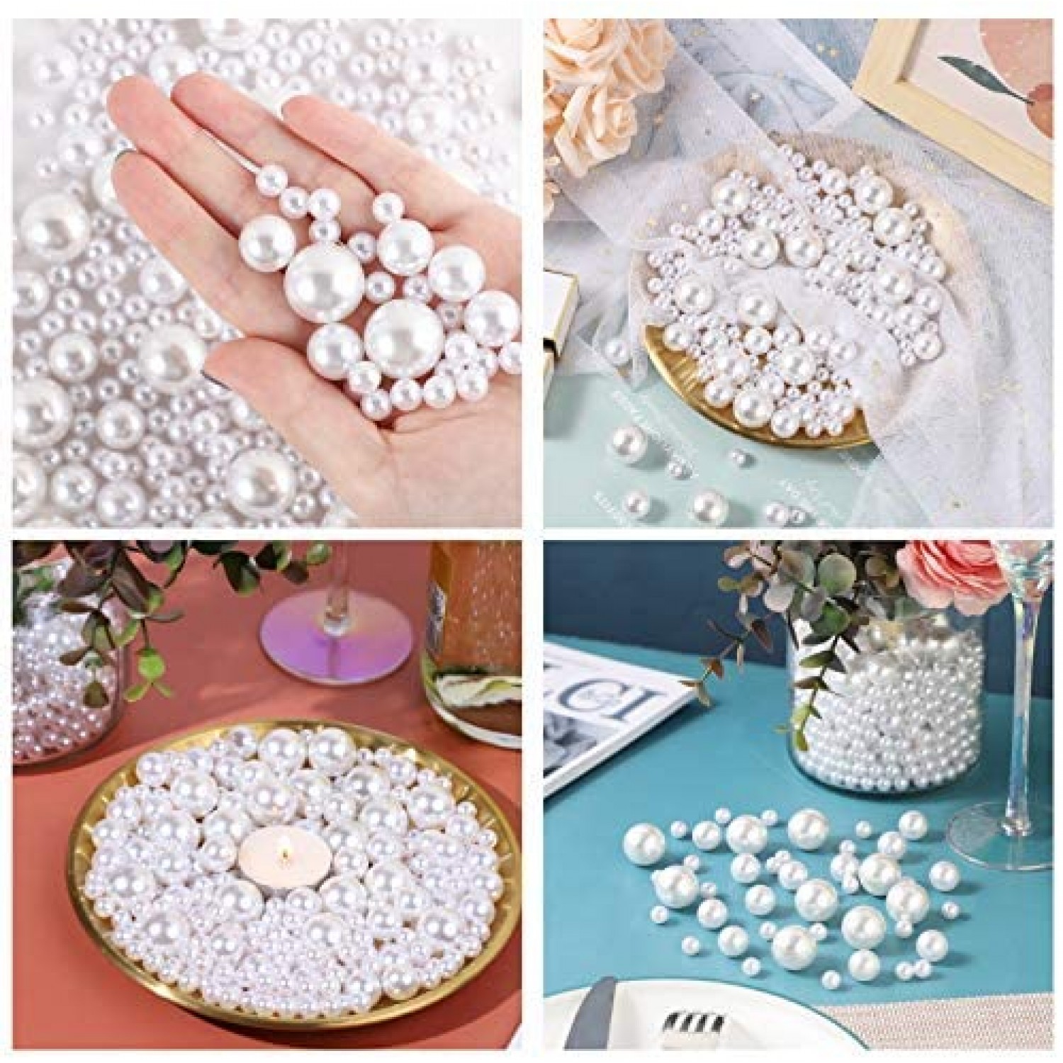 SUREAM Gold Assorted Floating Pearls, 100PCS Art Faux Pearls and 2300PCS  Water Gel Beads, Imitation Round