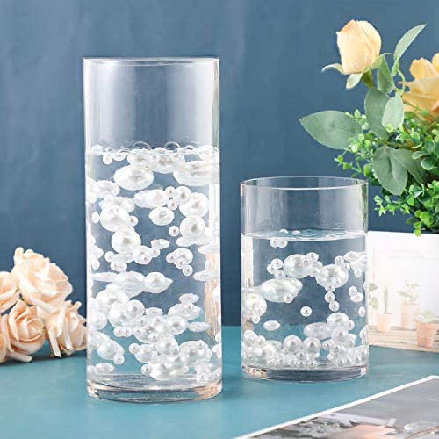 SUREAM No Hole Floating Pearls for Vase, 250PCS Artificial Beads and  2300PCS Clear Gel Beads for Candle Centerpieces, Wedding, Birthday, Brushes  Holder, Multipurpose Use Pearls (8/14/20mm, White)