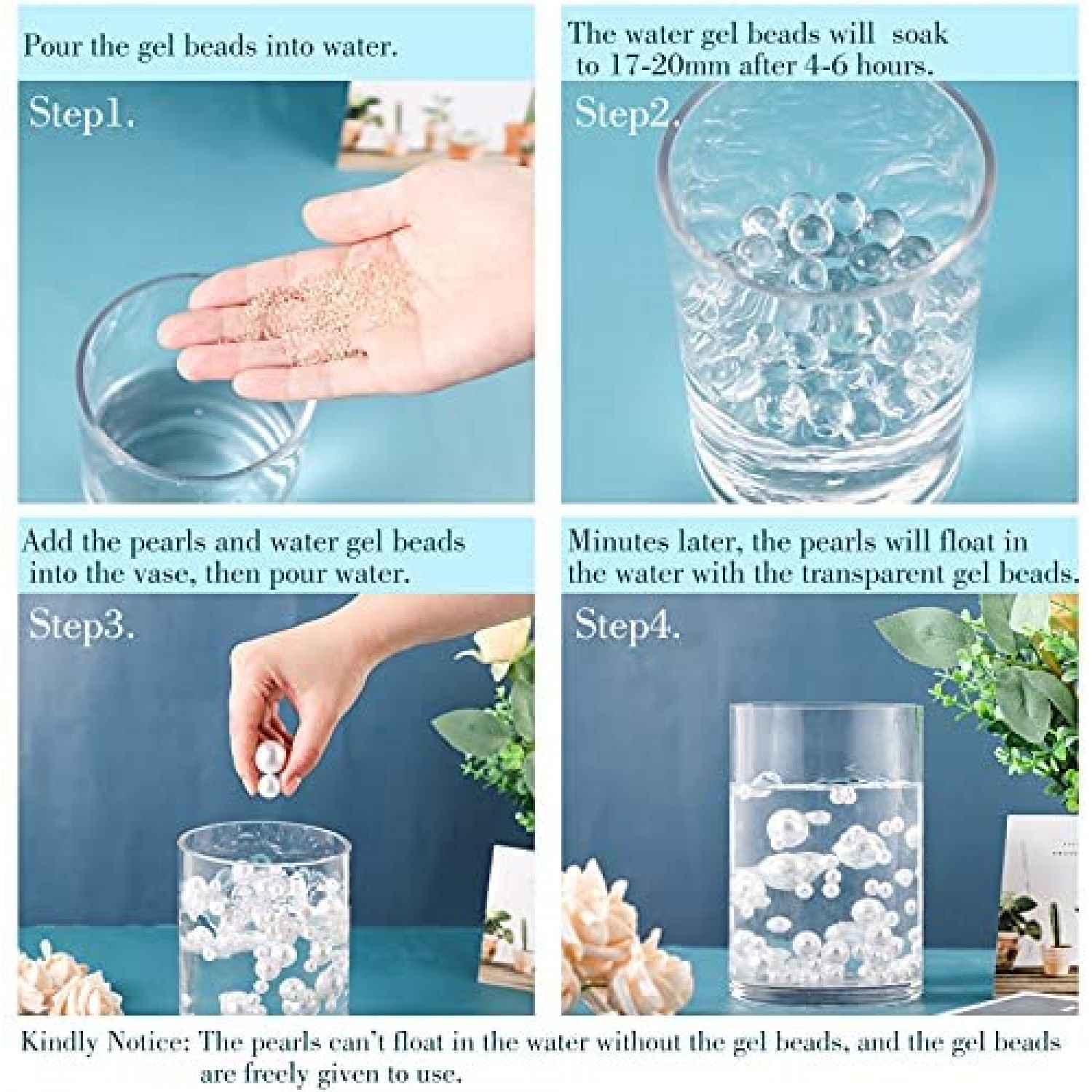 SUREAM No Hole Floating Pearls for Vase, 250PCS Artificial Beads and  2300PCS Clear Gel Beads for Candle Centerpieces, Wedding, Birthday, Brushes  Holder, Multipurpose Use Pearls (8/14/20mm, White)