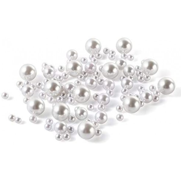 SUREAM No Hole Floating Pearls for Vase, 250PCS Artificial Beads and 2300PCS Clear Gel Beads for Candle Centerpieces, Wedding, Birthday, Brushes Holder, Multipurpose Use Pearls (8/14/20mm, White)