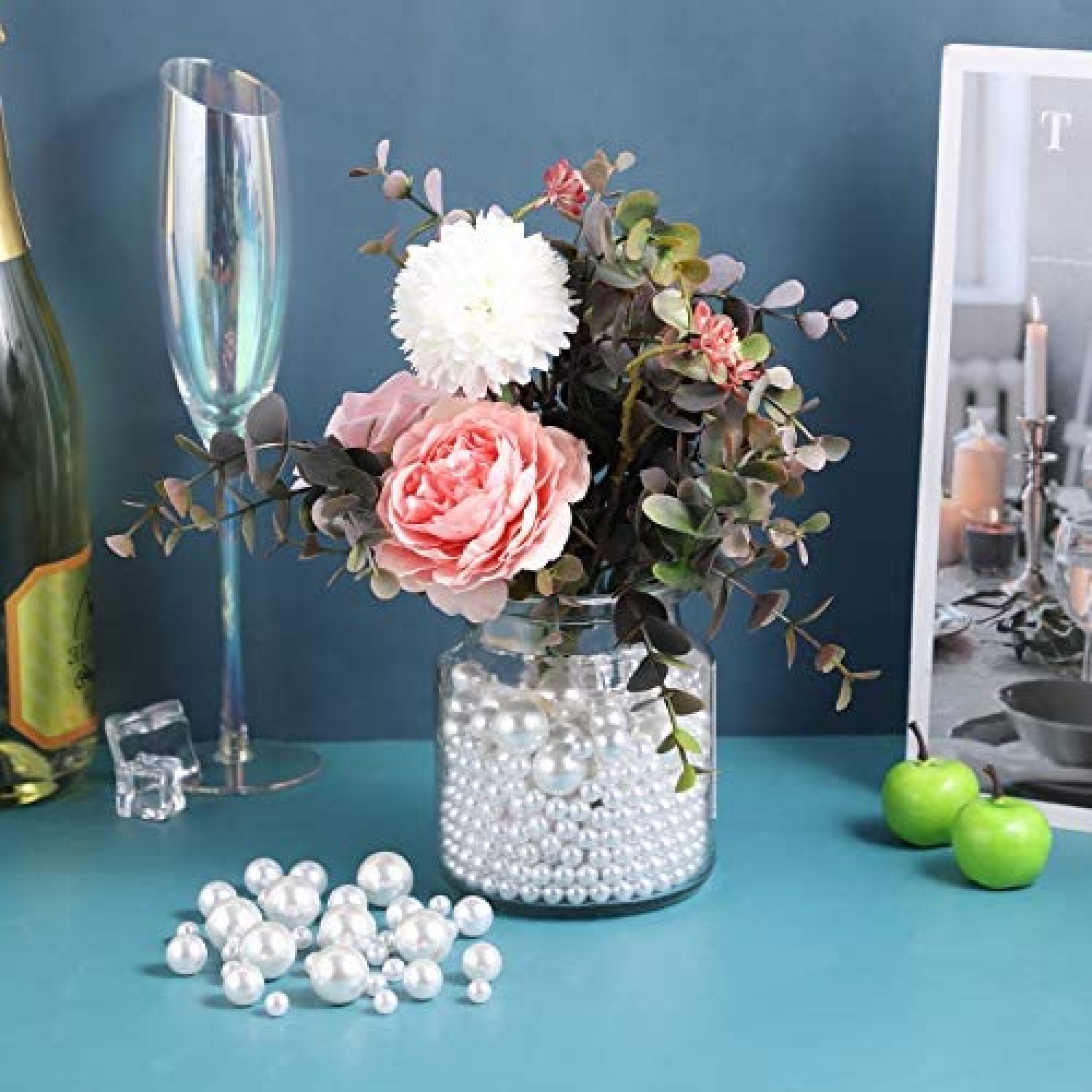 Floating White Pearls - No Hole Jumbo/Assorted Sizes Vase Decorations + Includes Transparent Water Gels for Floating The Pearls