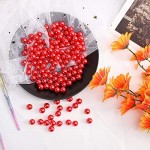 SUREAM Red Makeup Beads for Brushes, 350Pcs No Hole Round Faux Plastic Pearls for Cosmetic Pencil Storage, Birthday Party, Table Scatter, Home Decoration, Highlight Vase Filler Pearls, 12mm/0.47In