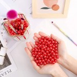 SUREAM Red Makeup Beads for Brushes, 350Pcs No Hole Round Faux Plastic Pearls for Cosmetic Pencil Storage, Birthday Party, Table Scatter, Home Decoration, Highlight Vase Filler Pearls, 12mm/0.47In