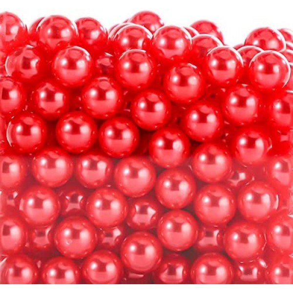 SUREAM Red Makeup Beads for Brushes, 350Pcs No Hole Round Faux Plastic Pearls for Cosmetic Pencil Storage, Birthday Party, Table Scatter, Home Decoration, Highlight Vase Filler Pearls, 12mm/0.47In