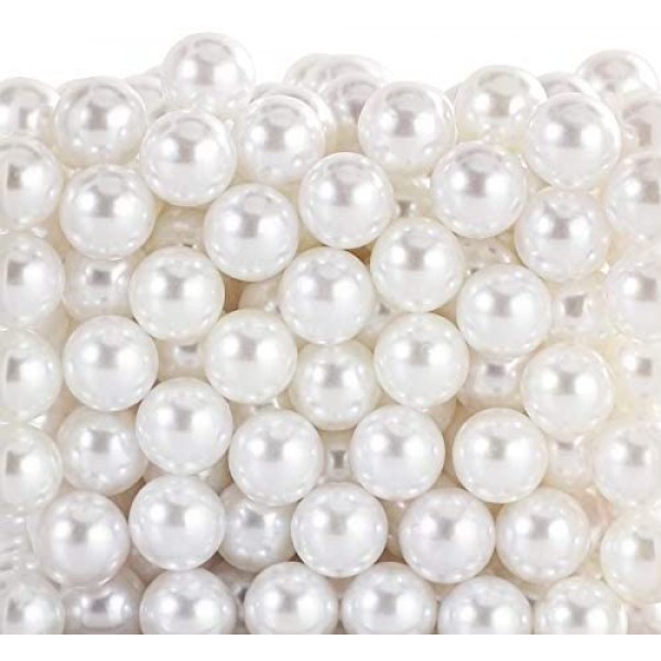 SUREAM Round Pearls No Holes Makeup Beads 12mm/0.47Inch, 350Pcs Art Faux Beads Filling Vase, Highlight Plastic Pearls for Wedding Centerpiece, Birthday Party, Table Scatter, Home Decoration, White