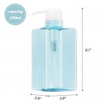 Suream Empty Pump Containers for Shampoo, 3 Pack 15.8oz/450ml Plastic Clear Blue Square Soap Dispensers for Lotion Liquid Shampoo Conditioner, Hand Shower Wash Bottles for Bathroom and Kitchen Sink