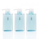 Suream Empty Pump Containers for Shampoo, 3 Pack 15.8oz/450ml Plastic Clear Blue Square Soap Dispensers for Lotion Liquid Shampoo Conditioner, Hand Shower Wash Bottles for Bathroom and Kitchen Sink