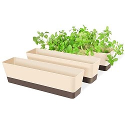 Window Box Herb Planters, Suream 3 Pack 16 x3.8 Inch Indoor Rectangle Succulent Cactus Plant Pots with Saucer, Modern Plastic Flower Container for Windowsill, Garden Balcony, Home Office Outdoor Decor