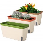 Windowsill Planter Indoor, Greaner 10.6x5.5Inch Self Watering Plant Pots, Plastic Rectangle Window Box for All House Herbs Succulents, Decorative Garden House Flower Pot, 3 Colors