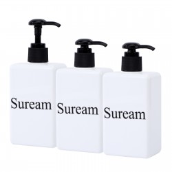 Suream Empty Shampoo Bottles with Pump, 3Pack 9.5oz/280ml Refillable Body Wash Dispensers for Shower, Plastic Countertop Soap Bottle for Bathroom, Kitchen Sink, Hotle, Salon