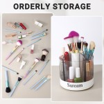 SUREAM 360 Rotating Makeup Organizer, 6-Slots Makeup Brush Holders, Spining Cosmetics Storage Cup for Vanity Countertop, Bathroom Countertop, Makeup Brushes Cup, Pen Holder for Desk, White SUREAM 360 Rotating Makeup Organizer, 6-Slots Makeup Brush Holders, Spining Cosmetics Storage Cup for Vanity Countertop, Bathroom Countertop, Makeup Brushes Cup, Pen Holder for Desk, White