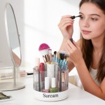 SUREAM 360 Rotating Makeup Organizer, 6-Slots Makeup Brush Holders, Spining Cosmetics Storage Cup for Vanity Countertop, Bathroom Countertop, Makeup Brushes Cup, Pen Holder for Desk, White SUREAM 360 Rotating Makeup Organizer, 6-Slots Makeup Brush Holders, Spining Cosmetics Storage Cup for Vanity Countertop, Bathroom Countertop, Makeup Brushes Cup, Pen Holder for Desk, White