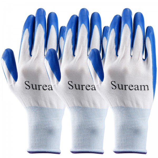 Suream Gardening Gloves, 3 Pairs Outdoor Work Garden Gloves Breathable Rubber Coated Outdoor Protective Yard Glove with Grip for Women Men Garden Essentials Suream Gardening Gloves, 3 Pairs Outdoor Work Garden Gloves Breathable Rubber Coated Outdoor Protective Yard Glove with Grip for Women Men Garden Essentials